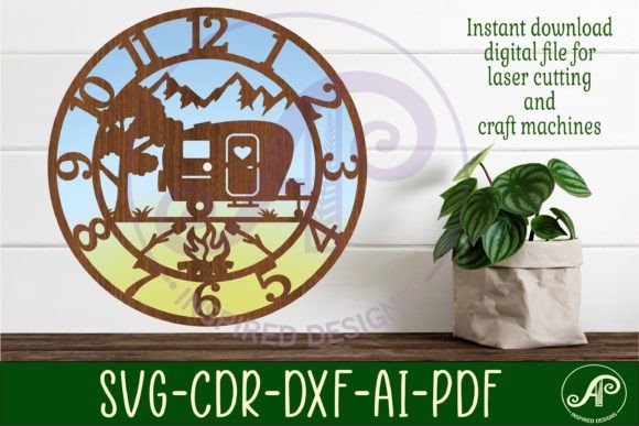 Caravan Camping Wall Clock Laser Cut Design
