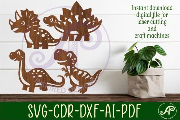 Cute Dinosaur Silhouette Laser Cut Wall Art