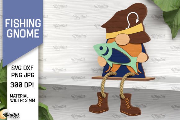 Decorative Fishing Gnome Laser Cut: A Digital Design for Creative Crafting