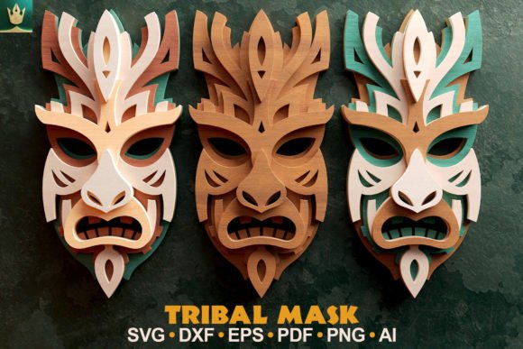 Enhance Your Creative Collection with the Tribal Mask V4 3D Layered SVG Cut File