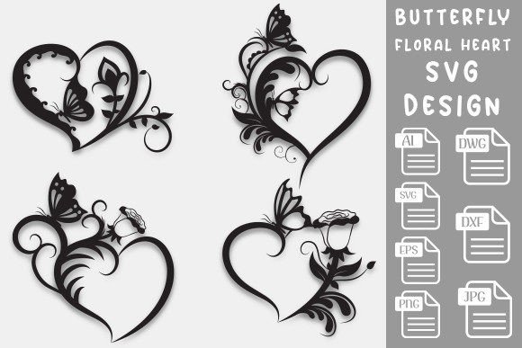 Floral Heart Butterfly Laser Cut Design
