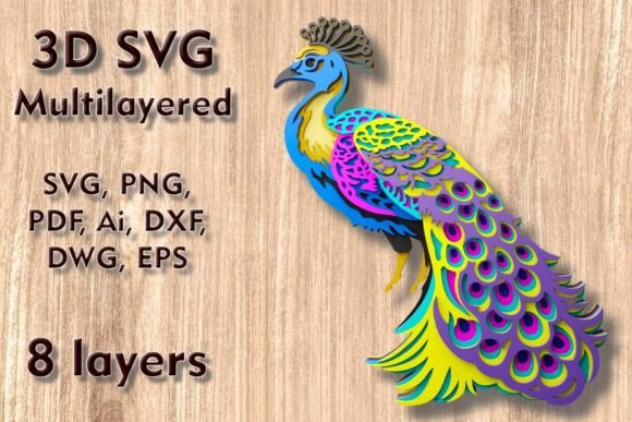 Peacock 3D SVG Multilayer Laser Files for Stunning Craft Projects